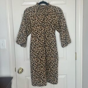 Tyler Boe Leopard Print Midi Dress | Statement Animal Print Puff Sleeve | XS